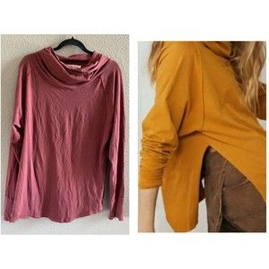 Free People Don't You Want Me Wine Cowl Neck Tunic Side Slit Oversized Small Red